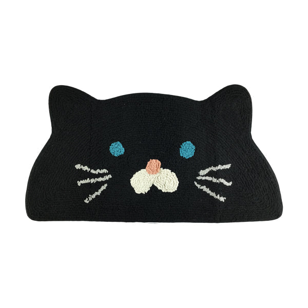 【猫まっしぐらセレクト】 猫のセミサークルマット-猫のお顔 黒猫
