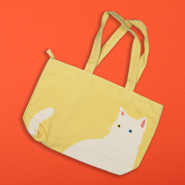 猫まっしぐらセレクト】 猫のA4トートバッグ-ホワイトキャット