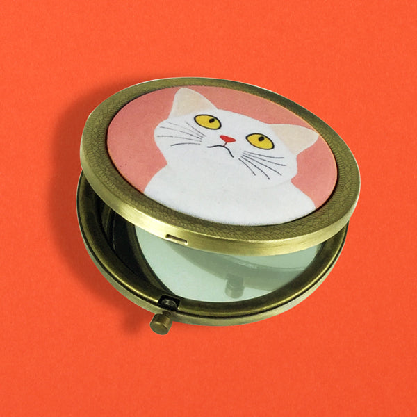 猫まっしぐらセレクト】KANNEKO 猫のコンパクトミラー-白猫 ピンク|猫グッズ・猫雑貨の専門店 猫まっしぐら 公式通販サイト