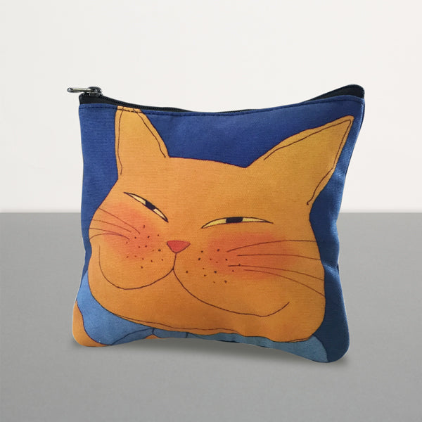 【猫まっしぐらセレクト】KANNEKO 猫のポーチ-茶猫 ブルー