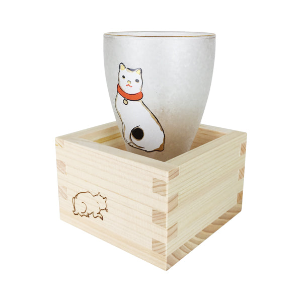 【猫まっしぐらセレクト】江戸猫ぐらす 猫の枡酒グラス-ねこ・化粧箱入