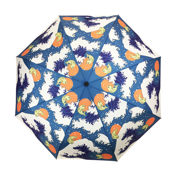 和柄テキスタイル 三つ折り畳み傘‐波に鯛｜おしゃれな和柄傘ブランド