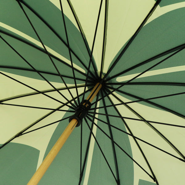 和柄テキスタイル 16本骨長傘‐九枚笹／深緑（わがらてきすたいる 16ぽんほねなががさ‐くまいざさ／ふかみどり）