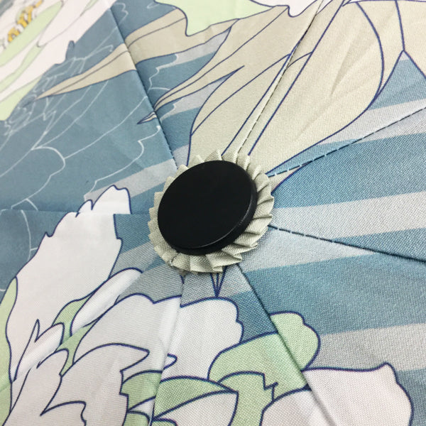 和柄テキスタイル 三つ折り畳み傘‐牡丹／青（わがらてきすたいる みつ折りたたみ傘-ぼたん／あお）