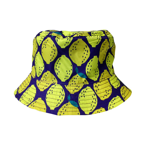 和柄テキスタイル リバーシブル雨帽子‐檸檬／深紫／55cm（わがらてきすたいる りばーしぶるレインハット‐れもん／ふかむらさき／55cm）