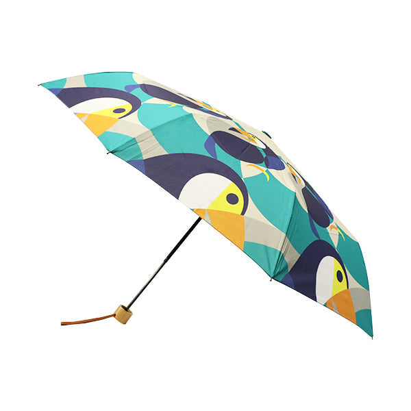 和柄テキスタイル 三つ折り畳み傘‐大嘴／シーグリーン（わがらてきすたいる みつ折りたたみ傘-おおはし）