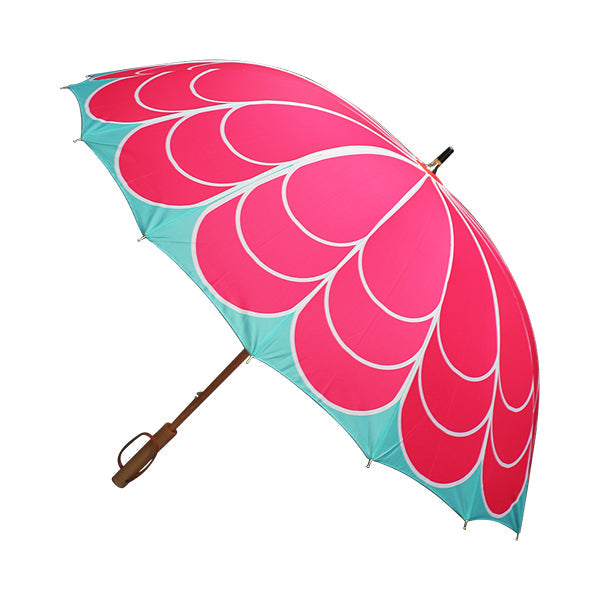 和柄テキスタイル 16本骨長傘‐菊／ピンク（わがらてきすたいる 16ぽんほねなががさ‐きく）