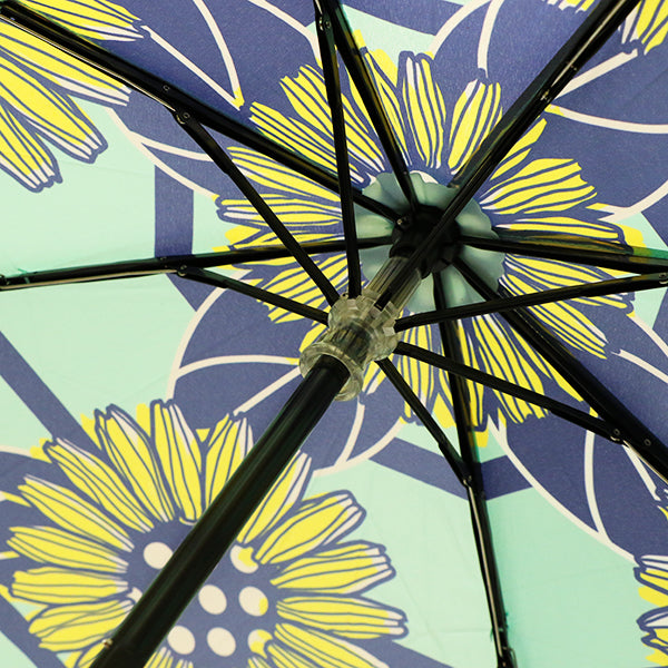 和柄テキスタイル 三つ折り畳み傘‐向日葵／ミント（わがらてきすたいる みつ折りたたみ傘-ひまわり）
