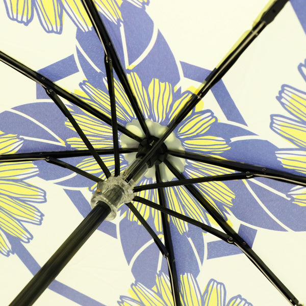 和柄テキスタイル 三つ折り畳み傘‐向日葵／バニラ（わがらてきすたいる みつ折りたたみ傘-ひまわり）