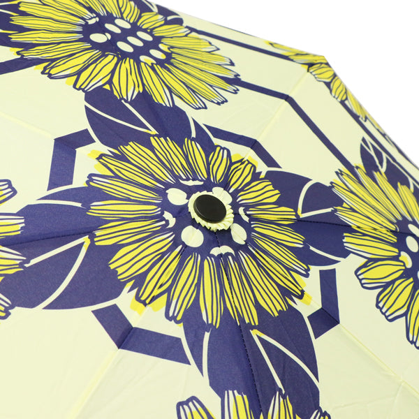 和柄テキスタイル 三つ折り畳み傘‐向日葵／バニラ（わがらてきすたいる みつ折りたたみ傘-ひまわり）