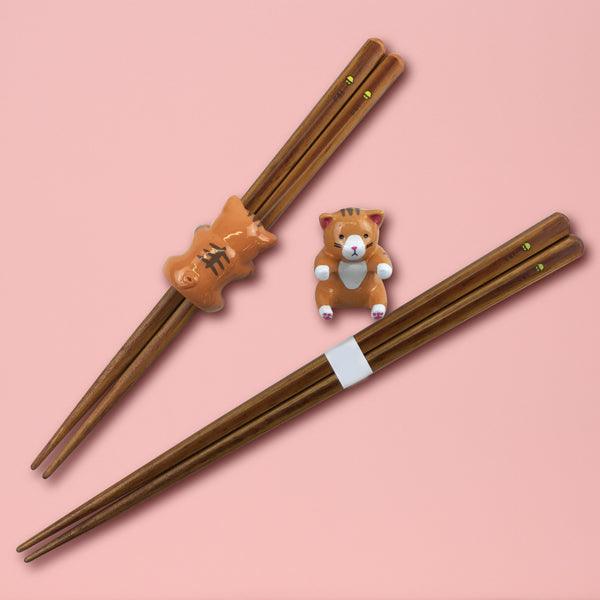 【猫まっしぐらセレクト】Hasikko 猫の箸と箸置きセット-茶トラ猫