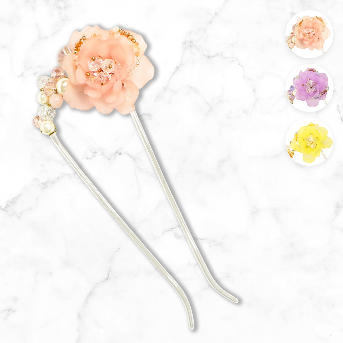 薔薇　かんざし　黄色 薔薇水一本簪｜普段使いの簪・ヘアアクセサリーブランド