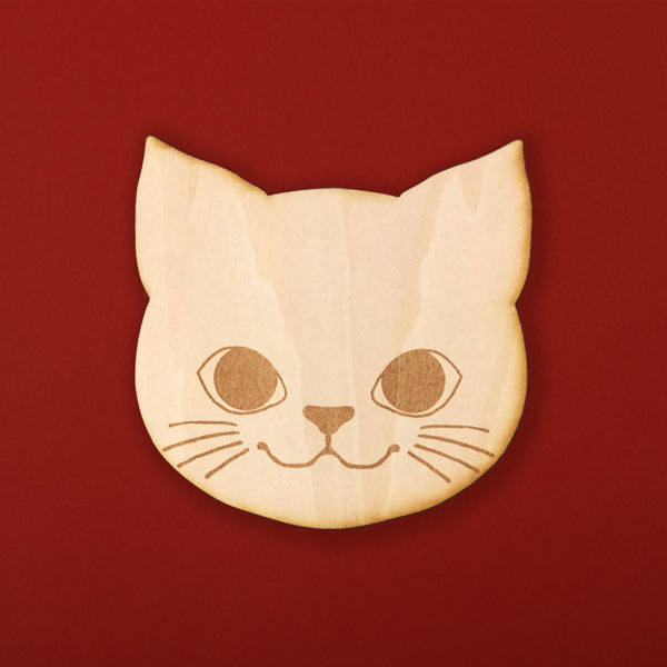 猫まっしぐらオリジナル木製コースター‐白猫