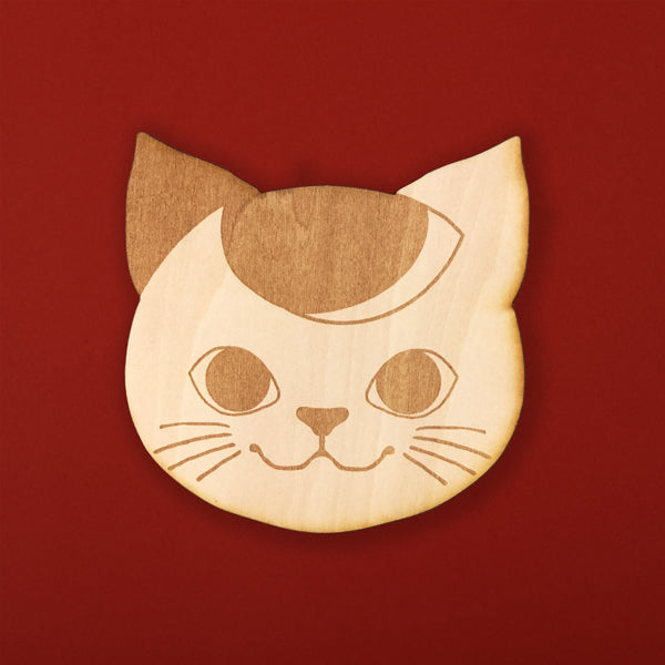 猫まっしぐらオリジナル木製コースター‐みけ猫