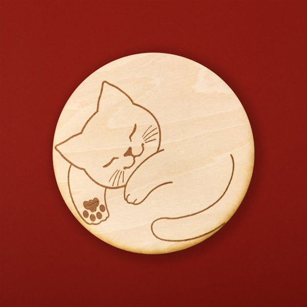 猫まっしぐらオリジナル木製コースター‐ねむり猫