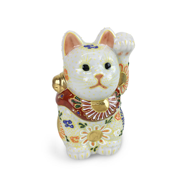 【猫まっしぐらセレクト】九谷焼 4号・猫の招き猫-白盛