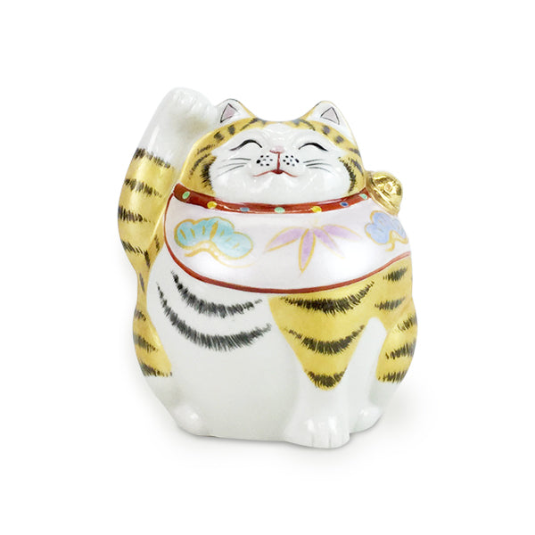 【猫まっしぐらセレクト】九谷焼 4号・猫の招き猫-福々 金彩