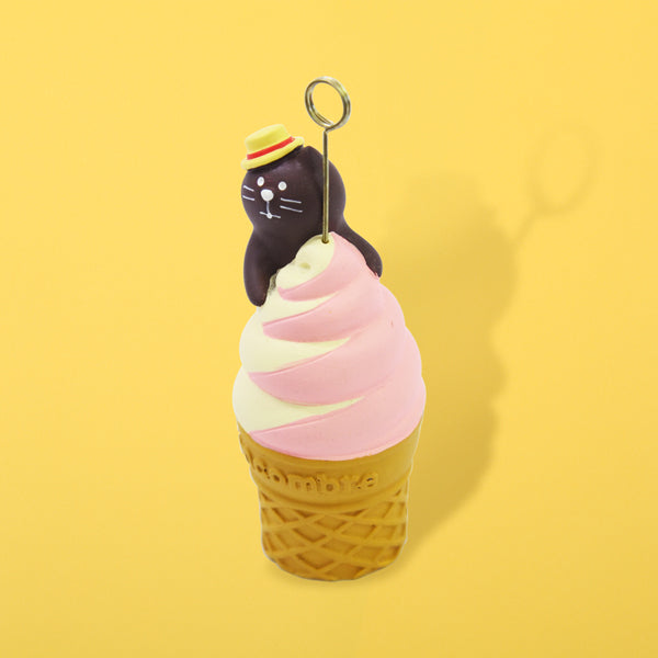 【猫まっしぐらセレクト】concombre 雪猫アイス店・猫の置物ミニ-ソフトクリーム看板猫