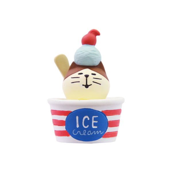 【猫まっしぐらセレクト】concombre 雪猫アイス店・猫の置物ミニ-冷え冷えカップアイス猫（こんこんぶる ゆきねこあいすてん・ねこのおきものみに-ひえひえかっぷあいすねこ）