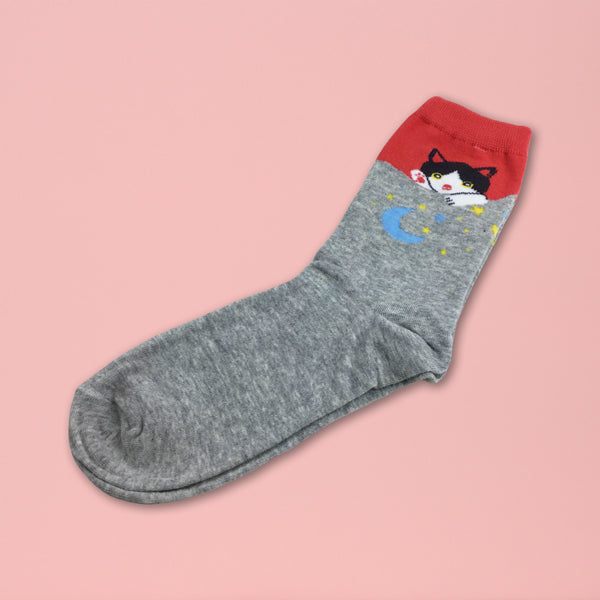 【猫まっしぐらセレクト】 猫の涼感靴下-ハチワレ猫