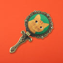 【猫まっしぐらセレクト】KANNEKO 猫の手鏡-茶トラ猫 ライトグリーン