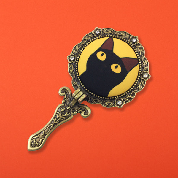 【猫まっしぐらセレクト】KANNEKO 猫の手鏡-黒猫 イエロー