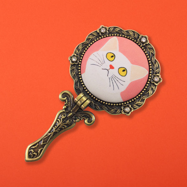 【猫まっしぐらセレクト】KANNEKO 猫の手鏡-白猫 ピンク