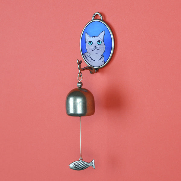 【猫まっしぐらセレクト】KANNEKO 猫のドアベル-サバトラ猫 ブルー
