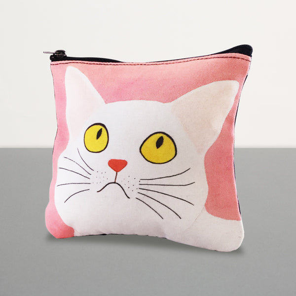 【猫まっしぐらセレクト】KANNEKO 猫のポーチ-白猫 ピンク