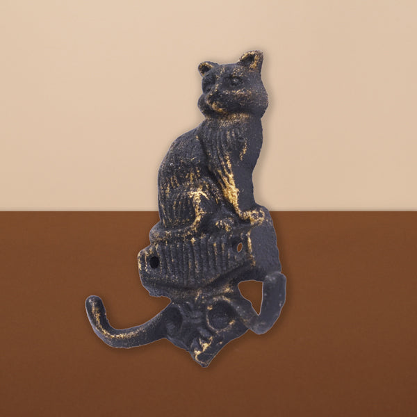 【猫まっしぐらセレクト】アンティーク風 猫のアイアンフック キャット-ダブルフック（あんてぃーくふう ねこのあいあんふっく きゃっと-だぶるふっく）