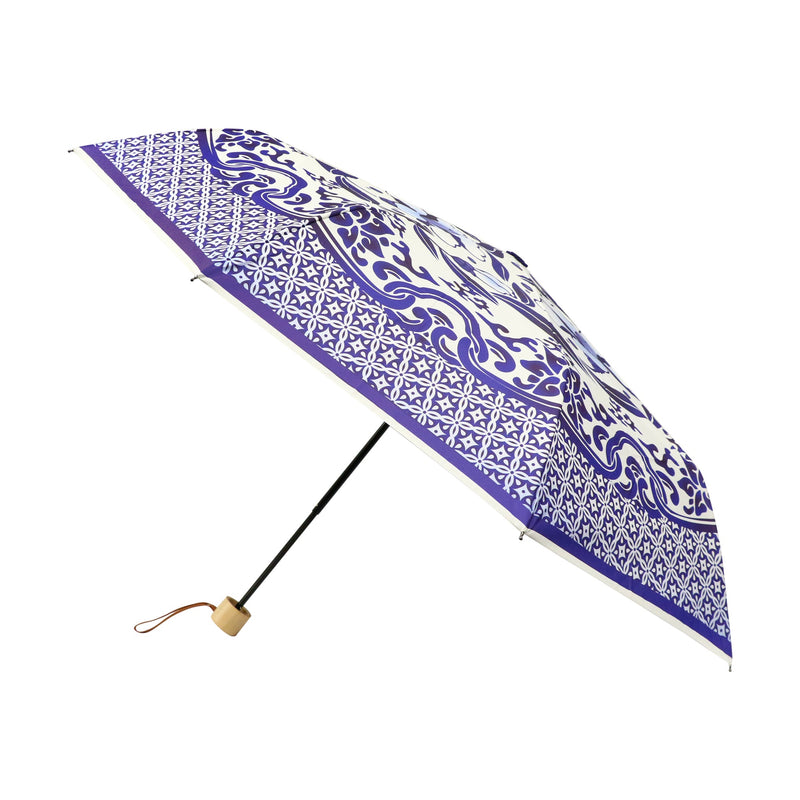 和柄テキスタイル 三つ折り畳み傘‐絢爛和皿-藍染付(わがらてきすたいる みつ折りたたみ傘-けんらんわざら-あいそめつけ)