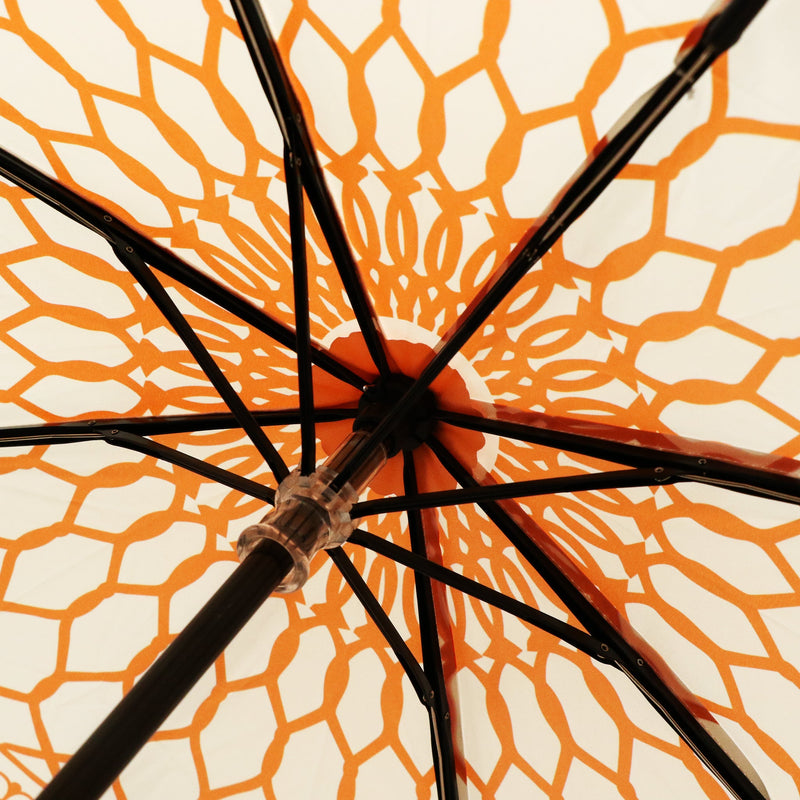 和柄テキスタイル 三つ折り畳み傘‐絢爛和皿-赤地金襴手(わがらてきすたいる みつ折りたたみ傘-けんらんわざら-あかじきんらんで)