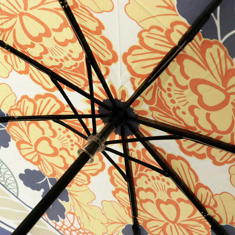 和柄テキスタイル 三つ折り畳み傘‐絢爛和皿-染錦(わがらてきすたいる みつ折りたたみ傘-けんらんわざら-そめにしき)