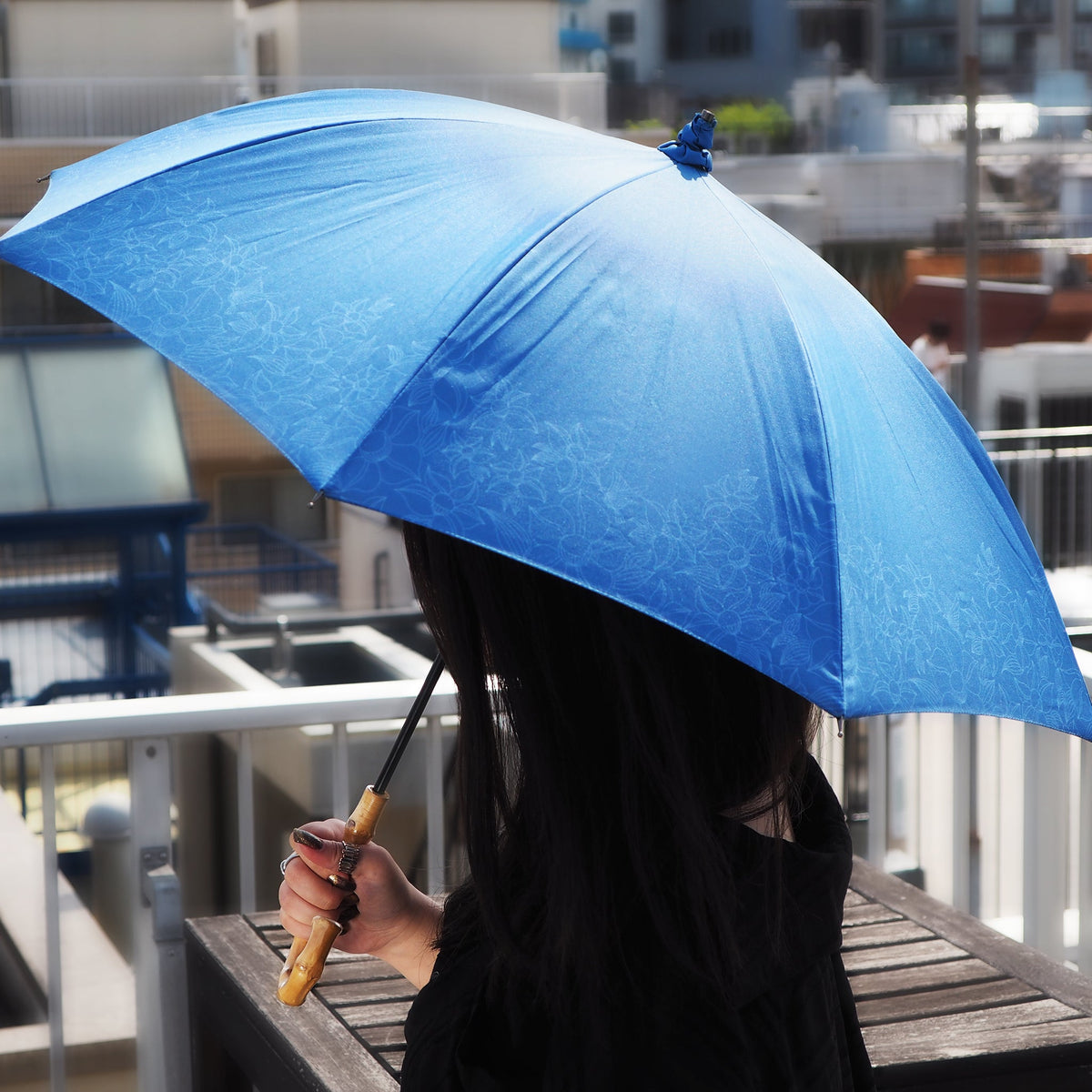 天然竹長傘日傘‐水仙／ブルー｜おしゃれな和柄傘ブランド［和傘や北斎