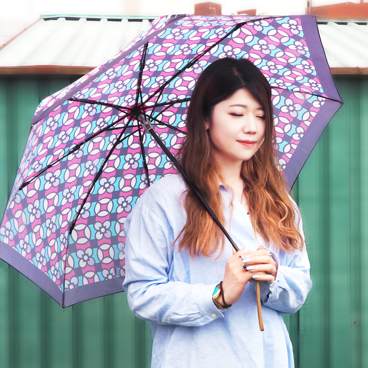 和柄テキスタイル 三つ折り畳み傘‐極彩硝子｜おしゃれな和柄傘ブランド