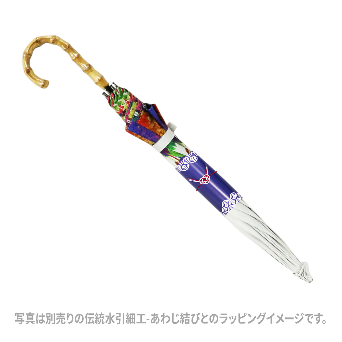 紫と青　日傘　東京職人　綿リンネ　竹柄 和柄ﾃｷｽﾀｲﾙ 天然竹遮光日傘 極彩紫陽花｜おしゃれな和柄傘ブランド［和