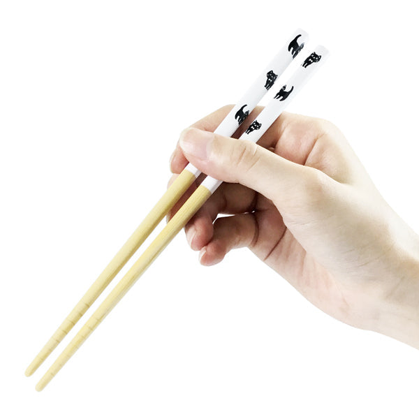 【猫まっしぐらセレクト】animals zoo chopsticks 食洗機対応・猫の白竹塗分箸-黒猫・箱付き