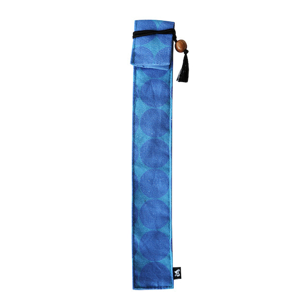独創和柄長型箸袋-大柄水玉-青（どくそうわがらなががたはしぶくろ-おおがらみずたま・あお)