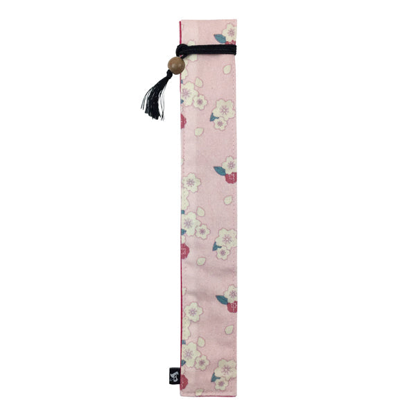 独創和柄長型箸袋-散桜-桃（どくそうわがらなががたはしぶくろ-ちりざくら-もも)