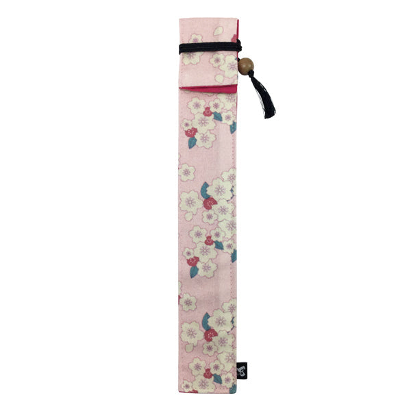 独創和柄長型箸袋-散桜-桃（どくそうわがらなががたはしぶくろ-ちりざくら-もも)
