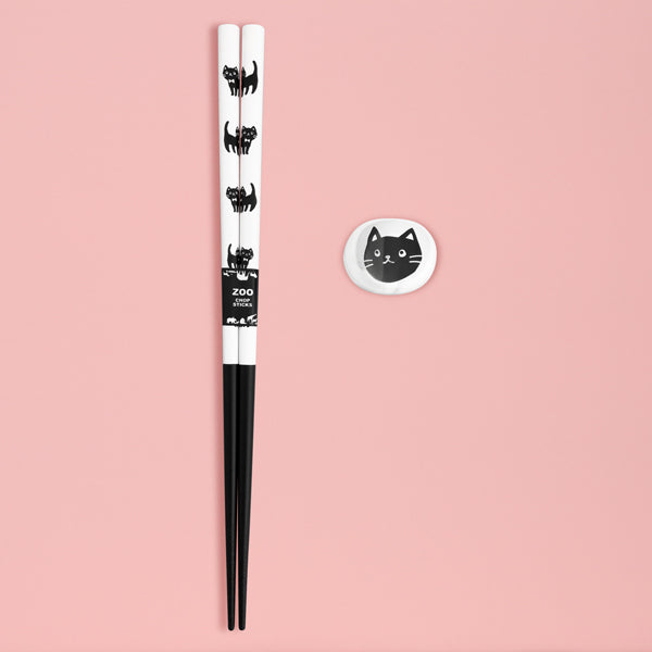 【猫まっしぐらセレクト】animals zoo chopsticks 猫の箸と箸置きのセット-黒猫のお顔