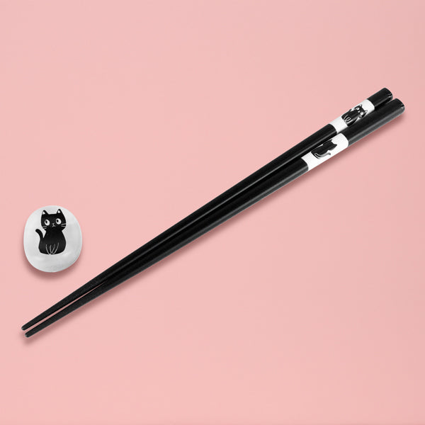 【猫まっしぐらセレクト】animals zoo chopsticks 猫の箸と箸置きのセット-おすわり黒猫