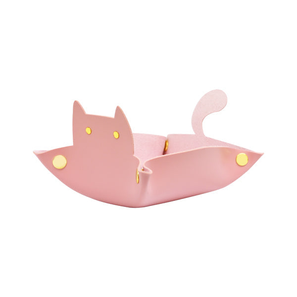 【猫まっしぐらセレクト】組み立て式 猫型レザートレイ ピンク（くみたてしき ねこがたれざーとれい）