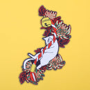 和柄刺繍ワッペン‐ネコと菊ー白猫（わがらししゅうわっぺん‐ねこにきく‐しろねこ）