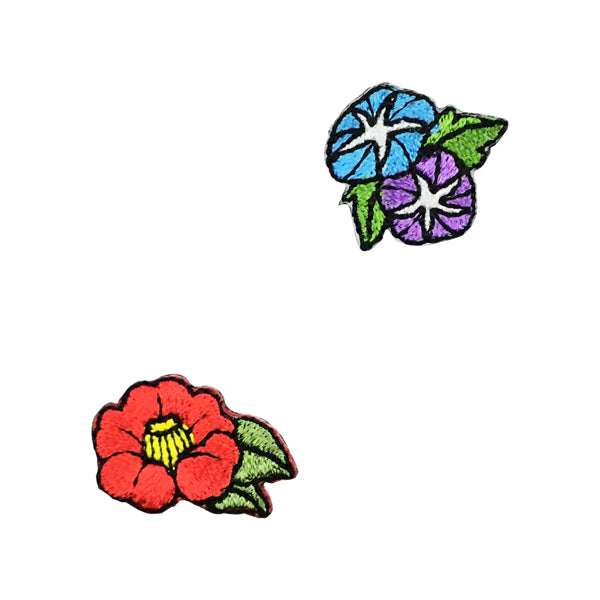 和柄刺繍ワッペン‐二色朝顔＆椿（わがらししゅうわっぺん‐にしょくあさがお&つばき）