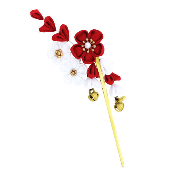 伝統つまみ一本簪‐紅白梅花（でんとうつまみいっぽんかんざし‐こうはくばいか）