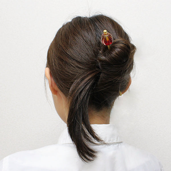 香水瓶とんぼ玉簪‐百合｜普段使いの簪・ヘアアクセサリー