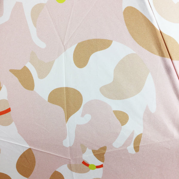 和柄テキスタイル 三つ折り畳み傘‐白茶猫（わがらてきすたいる みつ折りたたみ傘-しろちゃねこ）