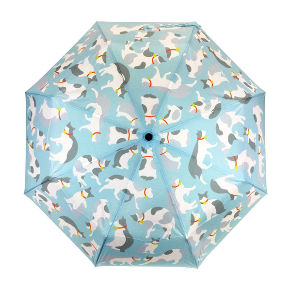 和柄テキスタイル 三つ折り畳み傘‐サバトラ白猫（わがらてきすたいる みつ折りたたみ傘-さばとらしろねこ）