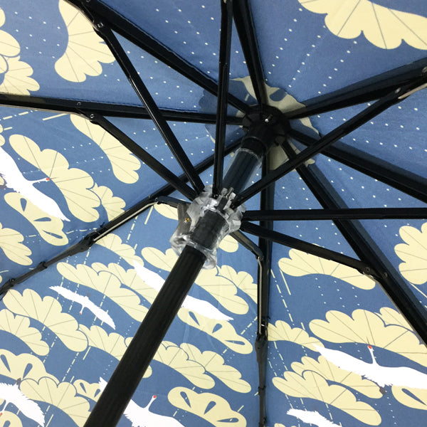 和柄テキスタイル 三つ折り畳み傘‐松に鶴（わがらてきすたいる みつ折りたたみ傘-まつにつる）